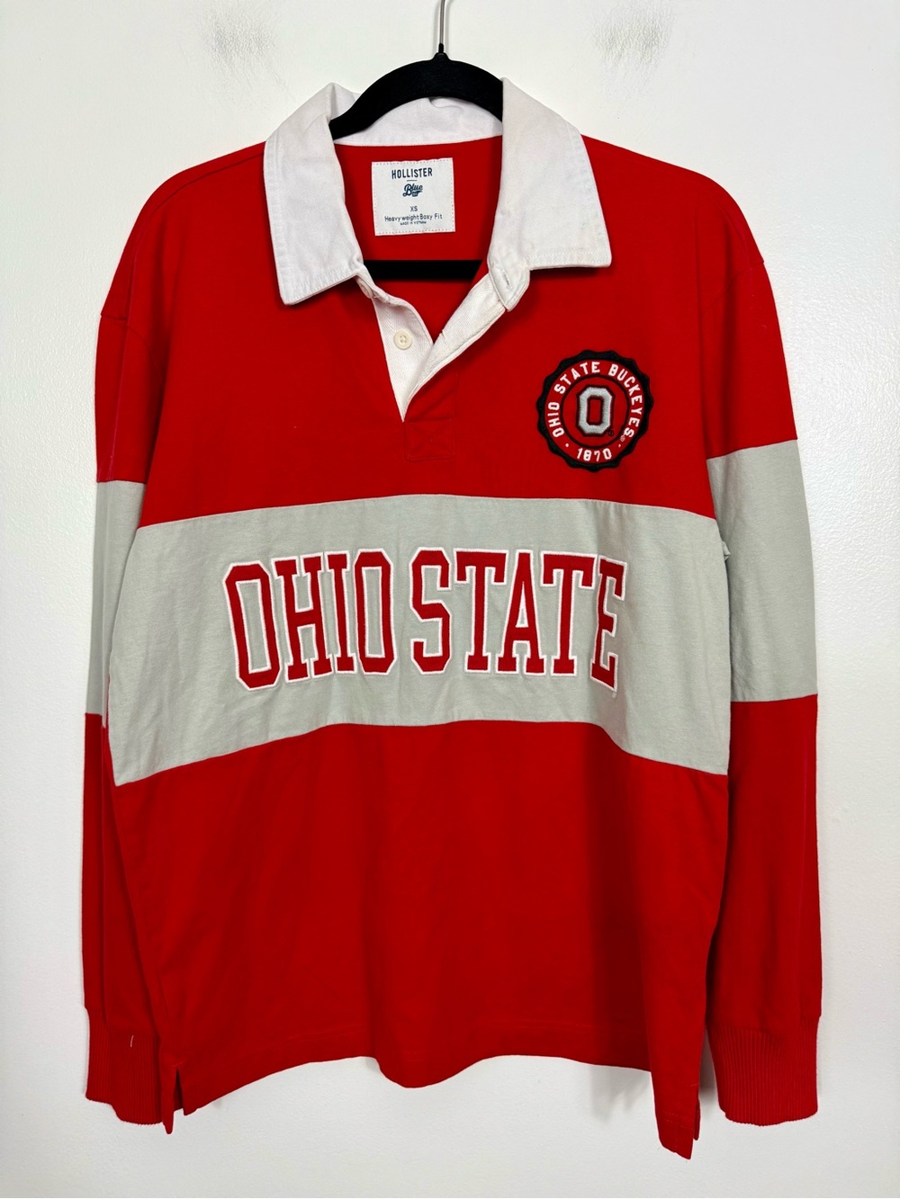 Hollister Men’s Ohio State Buckeyes Rugby Cotton Boxy Shirt Extra Small